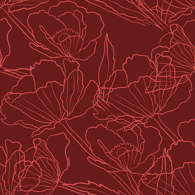 Linear Poppies on Dark Red. Seamless pattern fabric fashion floral flowers pattern poppy red seamless textile