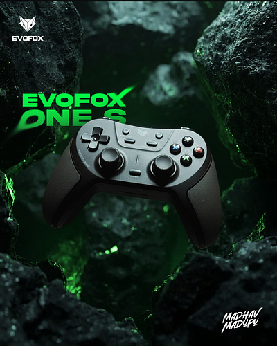 Evo Fox Gaming Controller Poster Design branding evo fox game gaming graphic design logo madhav madupu marketing mockup motion graphics photoshop poster product