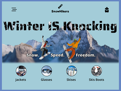 SnowHikers Landing Page hero section design using figma figma landing page ui skiing skis snow uiux user interface design winter