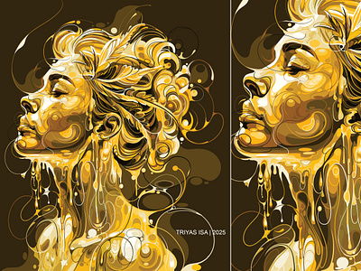 Yellow Gold abstract artstyle curve gold illustration liquid portrait unique vector vectorart woman yellow