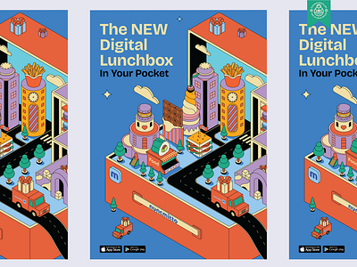 Digital Lunchbox Illustration app billboard branding city delivery design flat food illustration icon illustration isometric landscape pattern poster promotion service truck vector illustration web