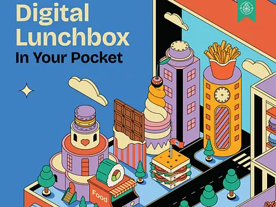 Digital Lunchbox Illustration Detail advertising campaign banner branding city design flat food illustration fries icon illustration macaroon nostalgia pattern poster retro sandwich sushi sweets vector illustration