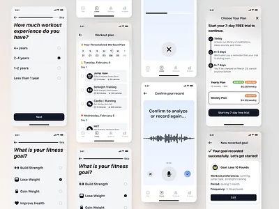 AI fitness mobile app | UI/UX | Wellness ai fitness app android app clean fitness app fitness goals gym training health app health tech ios app mobile ui modern ui design progress tracking ui ux ux study case voice input wellbeing app wellness tech workout plan workout tracker
