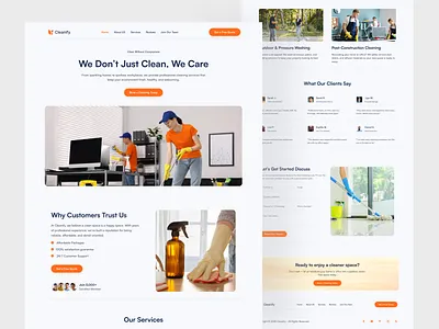 Cleanify - Cleaning Service Landing Page Design cleaning landing page cleaning services cleaning services website design graphic design hero section home cleaning landing page ui ux website website design