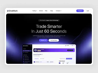 Website for an Fintech Company ✦ GrobMark fintech hero section landing page product design tech website trading ui ux design