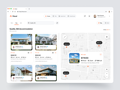 Real Estate Dashboard Property Listing & Map UI apartment finder broker protal dashboard design dashboard ui home search map integration map view real estate marketplace prop tech property cards property management real estate dashboard real estate tech real estate ui design saas ui ui uiux