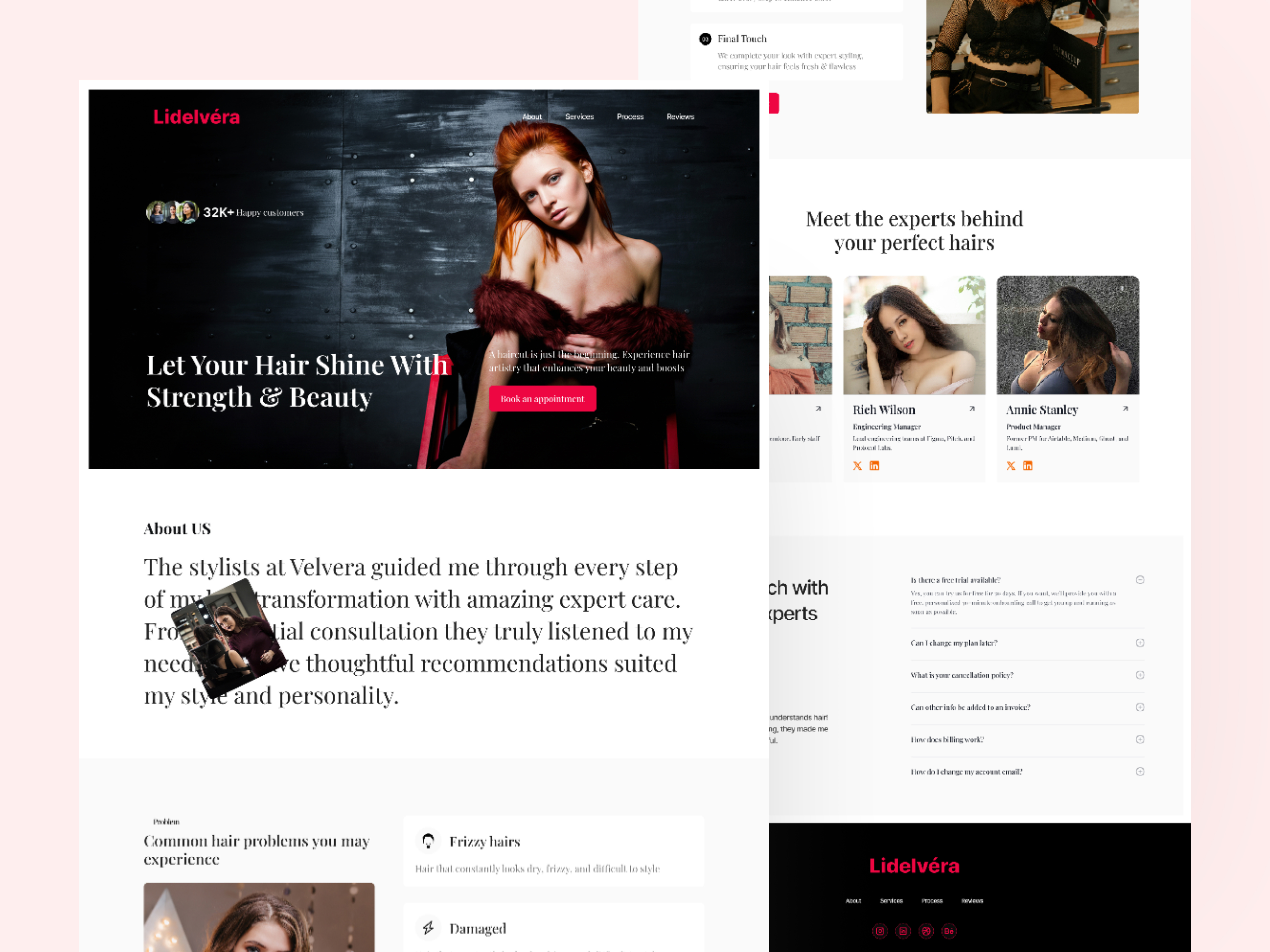 Modern & Elegant Hair Salon Website Design barbershop barbershop website beauty care website beauty salon ui booking system design clean layout elegant website desig fashion grooming hair salon hairdresser luxury mens fashion premium stylist haircut user friendly website website design website template women
