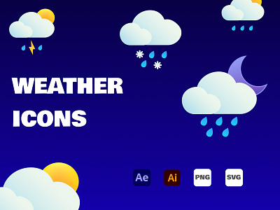 A set of 45+ animated weather icons graphic design