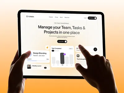 SaaS Landing Page Design – Task & Team Collaboration Website collaboration tool design enterprise saas ui free trial landing integration landing page minimal saas design modern web design productivity tool ui project management landing page project tracking website real time analytics ui saas dashboard ui saas landing page saas pricing page seamless integration design task management ui task tracking interface team collaboration design team productivity landing workflow automation design
