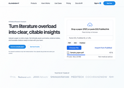 AI Medical Research Assistant app design landing page product design ui ui design uiux ux ux design web design website design