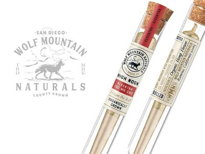 Branding and packaging design for CBD product. Pre-roll label branding cannabis cbd design illustration label logo natural packaging retro vintage wolf