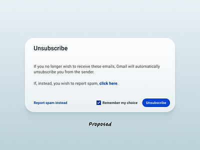 Gmail Unsubscribe Modal Feature Concept action b2c button change concept email feature fix gmail google graphic design minimal modal redesign spam ui update ux web app