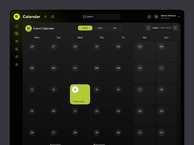 Calendar Dashboard UI calendar dashboard daily dashboard date date picker event event calendar meeting planner planning product design schedule tasks ui uxdesign web design work management