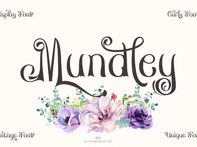Mundley - Display Curly Font branding font christmas font classic font content font curly font decorative font digital font display font fashion font feminine font invitation font logotype nostalgic font retro font swirly font thic font typography valentine font vintage font wedding font