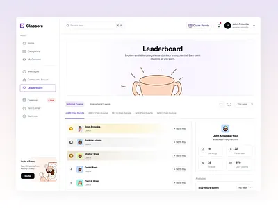 Leaderboard - Classore edtech leaderboard rank ranking ui web