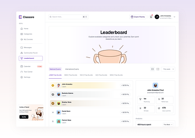 Leaderboard - Classore edtech leaderboard rank ranking ui web