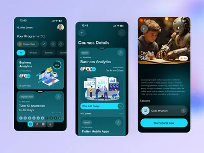 AI Tutor & E-Learning Mobile App Design app courses dashboard design e learning education ios learning mobile online peers remote school student teacher tutors ui ux