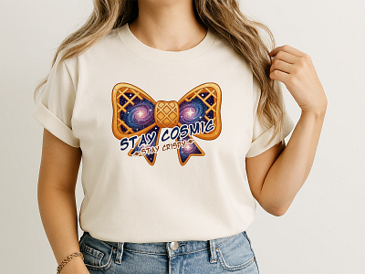 Cosmic Waffle Bow – Fun Foodie T-Shirt Design clothing cosmic design fashion funny graphic illustration kawaii minimal pizza retro streetwear trendy tshirt typography vector vintage waffle