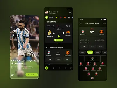 Redefining Live Sports Experience – UI Concept appconcept appshowcase darkui dribbbleinspiration fanengagement footballapp gametracker livescore matchtracking minimalappdesign mobileappui mobileui realtimeupdates sportsapp sportscommunity sportstats sportsui teamlineup uidesign uxuidesign
