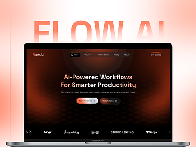 FlowAI — Smarter Workflows, Powered by AI ai agent ai agent landing page ai agent website ai agent website design ai landing page ai productivity ai saas landing page ai website ai website design artificial intelligence landing page landing page design llm radiyal saas website design ui ui design web design website design workflow ai