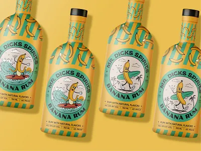 Rum packaging design, character illustration, retro logo design banana branding design illustration label logo packaging retro rum surf surfing