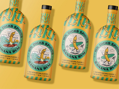 Rum packaging design, character illustration, retro logo design banana branding design illustration label logo packaging retro rum surf surfing