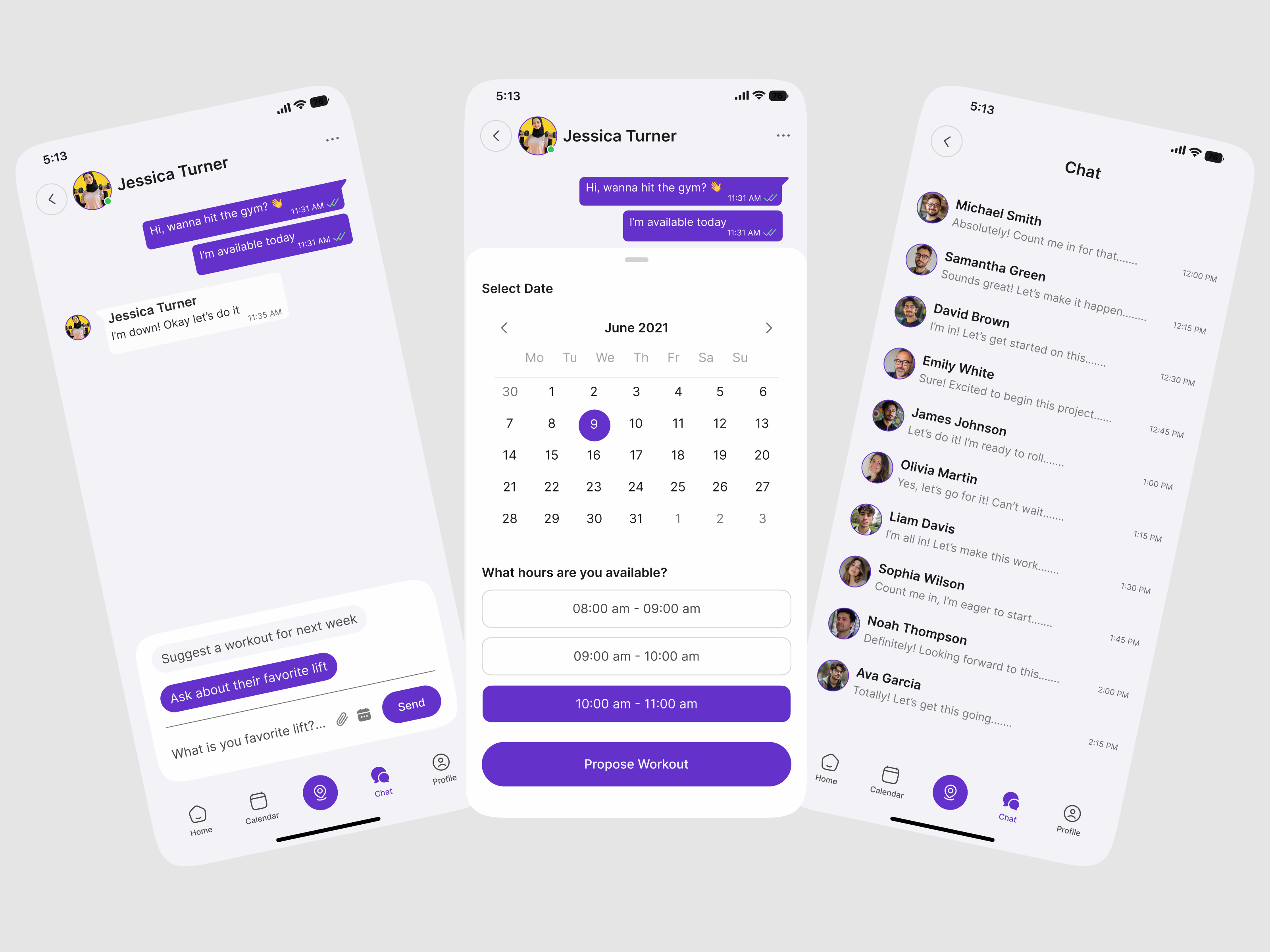 BodyFlow – Fitness Partner Chat & Scheduling App UI interface mobile product service startup ui ux
