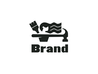 Female Warrior Builder Logo brush builder construction craftmanship female feminine hammer handyman hero logo strong warrior woman