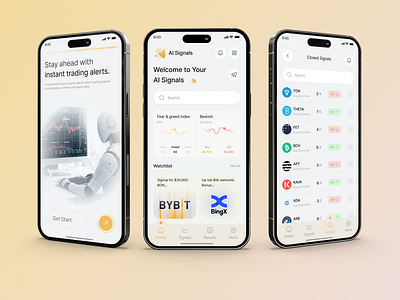 Crypto Signals AI – Smart Trading Mobile App ai investment tools aitrading app design crypto trading platform crypto wallet signals cryptoapp cryptosignals fintech mobile app fintechdesign mobile app stock crypto dashboard trading mobile app ui