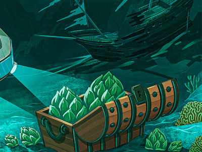 Sierra Nevada Pitch 2d alcohol beer can chest digital painting hop hops illustration label ocean packaging procreate sea ship submarine treasure wreck