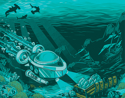 Sierra Nevada Pitch: Color Reduction 2d ale beer bottle brewery brewing can digital painting illustration label ocean packaging procreate sea shark shipwreck sub submarine water