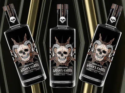 Tequila label design with hand drawn skull illustration branding design devil heavymetal illustration label packaging premium rose satan skull