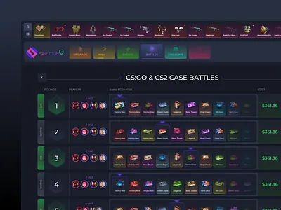 CS:GO Case Open Website UI Case Battles Page battle page betting case unboxing crypto casino csgo betting csgo casino csgo gambling csgo website gambling