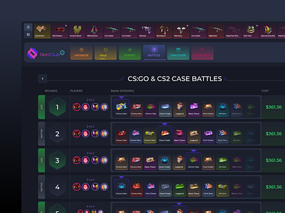 CS:GO Case Open Website UI Case Battles Page battle page betting case unboxing crypto casino csgo betting csgo casino csgo gambling csgo website gambling