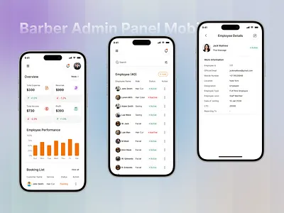 Barber Admin Panel Mobile App admin dashboard admin mobile app appointment scheduler barber admin panel barber app barber business barber dashboard barber shop management barbershop app barbershop management clean dashboard hair salon app haircut booking app mobile app mobile app design modern ui salon management shop owner dashboard staff management app user friendly interface