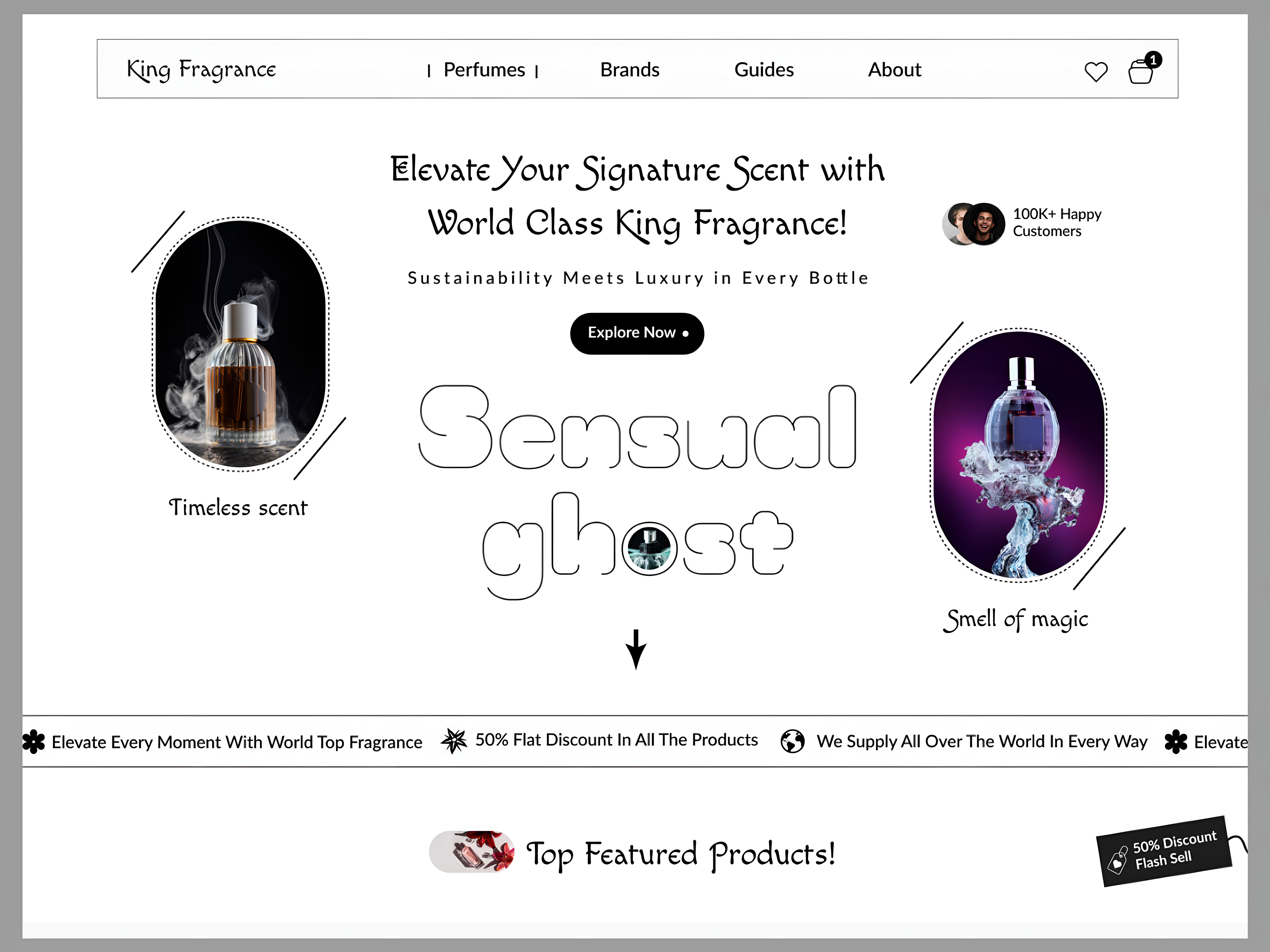 King Fragrance Landing Page hero banner design using figma! banner design figma fragnance landing page perfume ui