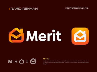 Merit - Letter M Real Estate Home Logo. a b c d e f g h i j k l m apartment branding construction logo creative logo design gradient home house icon logo logotype modern logo mortage n o p q r s t u v w x y z property logo real estate real estate branding realty logo symbol