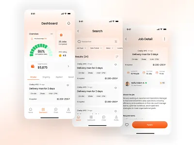 Job Finder Mobile App – Dashboard & Search UI app design application ui career app clean design dashboard ui figma design freelance app hiring app ios app ui job app design job finder job search app minimalist ui mobile app ui mobile ui product design ui ux design user interface ux design web app ui