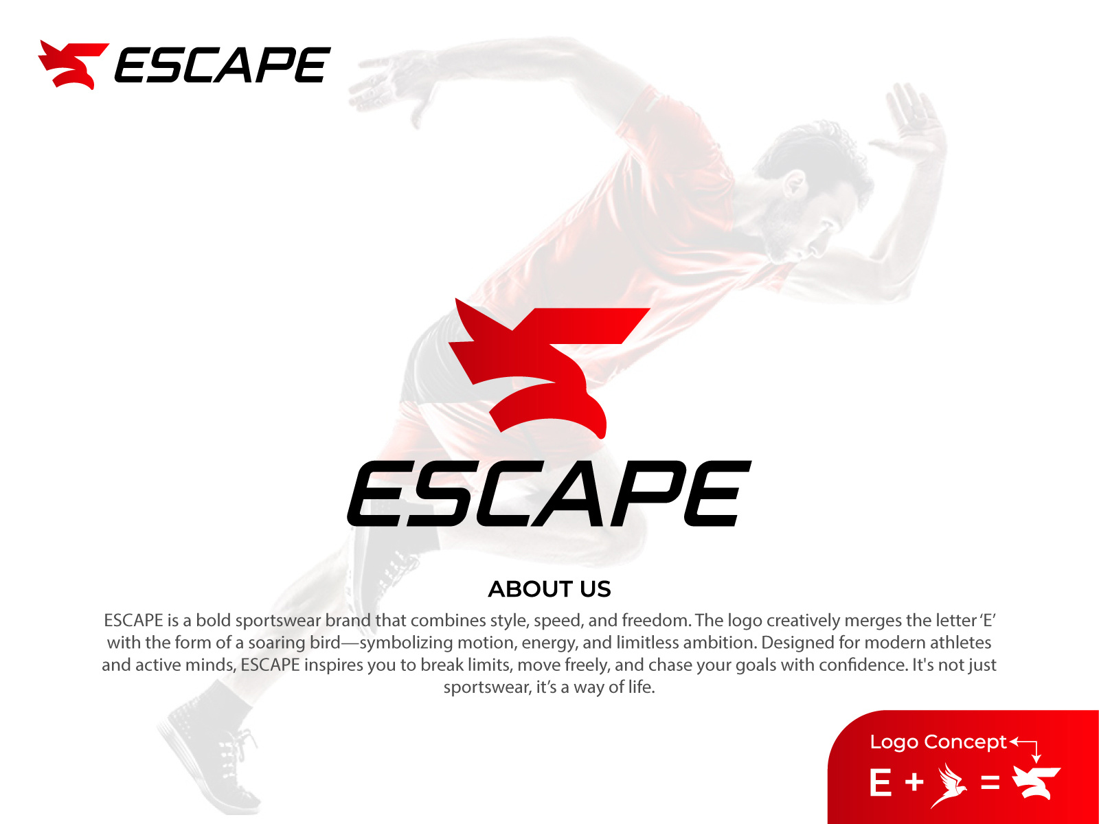Escape — Sportswear Logo Design & Brand Identity abstract logo active lifestyle activewear athletic wear brand identity branding clothing brand custom logo fitness logo logo design minimal design motivational brand sports brand sports branding sports logo sportswear sportswear design sportswear fashion sportswear logo visual identity