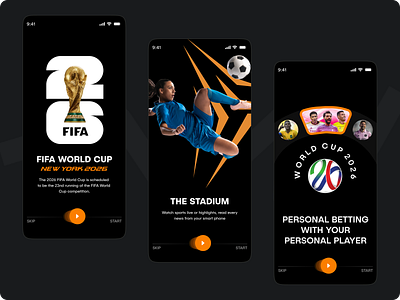 Sports Onboarding screen mobile App animation app application basketball clean concept dark mode fitness football freelancer interface minimalism mobile mobile design onboarding product design social sport ui ux