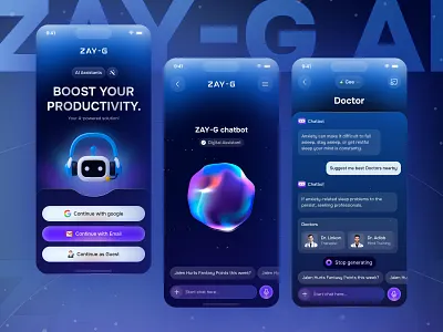 AI Assistante Productivity Booster App ai app arobix artificial azbin bot chat chat gpt inteligence logo mobile popular productivity tech technology ui ux virtual voice web