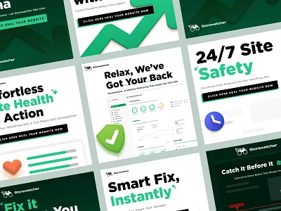 Storewatcher Social Ads – AI Website Monitoring Campaign 3d 3d icons ad design advertising ai monitoring b2b design campaign design dark mode graphic design instagram ads modern ads modern design saas design site maintenance site uptime social media ads ui design