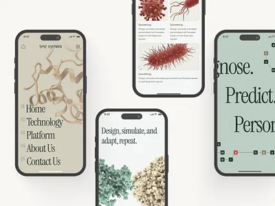 xymera: AI Precision Medicine & Diagnostics - Mobile UI 3d protein structure ai drug discovery biotech landing page biotech mobile biotech ui biotech web design biotech website biotechnology clean computational biology drug discovery green minimal modern molecular biology oncology pathology precision medicine rna diagnostics therapeutic website