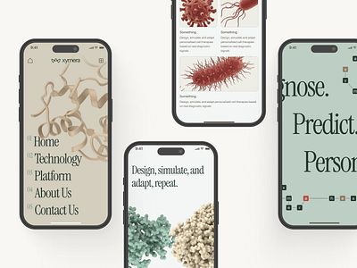 xymera: AI Precision Medicine & Diagnostics - Mobile UI 3d protein structure ai drug discovery biotech landing page biotech mobile biotech ui biotech web design biotech website biotechnology clean computational biology drug discovery green minimal modern molecular biology oncology pathology precision medicine rna diagnostics therapeutic website