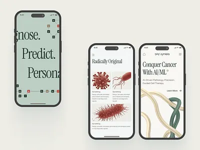 xymera: AI Oncology & Drug Discovery Mobile Pattern UI 3d protein structure ai drug discovery biotech landing page biotech mobile biotech ui biotech web design biotech website biotechnology clean computational biology drug discovery green minimal modern molecular biology oncology pathology precision medicine rna diagnostics therapeutic website