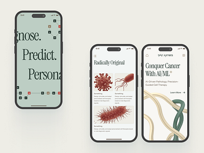 xymera: AI Oncology & Drug Discovery Mobile Pattern UI 3d protein structure ai drug discovery biotech landing page biotech mobile biotech ui biotech web design biotech website biotechnology clean computational biology drug discovery green minimal modern molecular biology oncology pathology precision medicine rna diagnostics therapeutic website