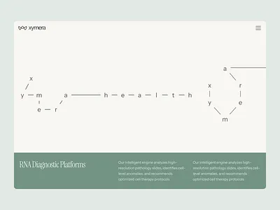 xymera: AI Drug Discovery/RNA Diagnostics - Molecule Typography 3d protein structure ai drug discovery biotech landing page biotech ui biotech web design biotech website biotechnology clean computational biology drug discovery green minimal modern molecular biology oncology pathology precision medicine precision medicine website rna diagnostics therapeutic website