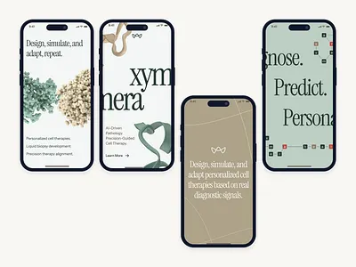 xymera: AI Precision Medicine & Drug Discovery - Mobile UI 3d protein structure ai drug discovery biotech landing page biotech ui biotech web design biotech website biotechnology clean computational biology drug discovery green minimal modern molecular biology oncology pathology precision medicine precision medicine website rna diagnostics therapeutic website