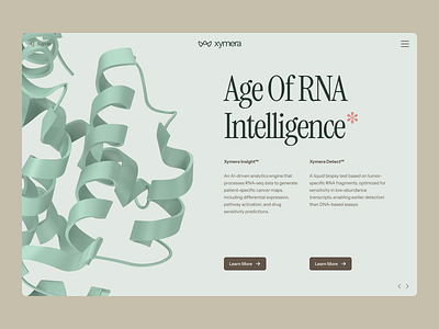 xymera | AI Oncology & Drug Discovery Landing Page UIUX 3d protein structure ai drug discovery biotech landing page biotech ui biotech web design biotech website biotechnology clean computational biology drug discovery green minimal modern molecular biology oncology pathology precision medicine precision medicine website rna diagnostics therapeutic website