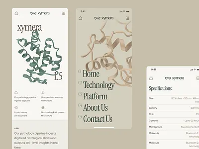xymera: AI RNA Therapeutics & Precision Medicine Mobile UI 3d protein structure ai drug discovery biotech landing page biotech ui biotech web design biotech website biotechnology clean computational biology drug discovery green minimal modern molecular biology oncology pathology precision medicine precision medicine website rna diagnostics therapeutic website